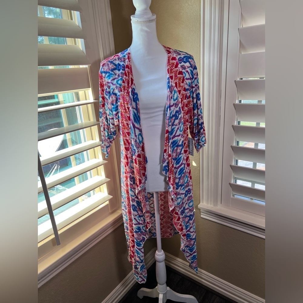 🆕 LuLaRoe Red and Blue Patterned Duster - Picture 1 of 6